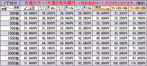 片面カラー/片面2色印刷代